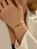 1pc 18K Gold Plated Stainless Steel Jewelry Green Stone Bracelet, Lucky Bracelet Suitable For Women Daily Wear Minimalist Gift, Sister Gifts
