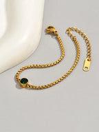 1pc 18K Gold Plated Stainless Steel Jewelry Green Stone Bracelet, Lucky Bracelet Suitable For Women Daily Wear Minimalist Gift, Sister Gifts