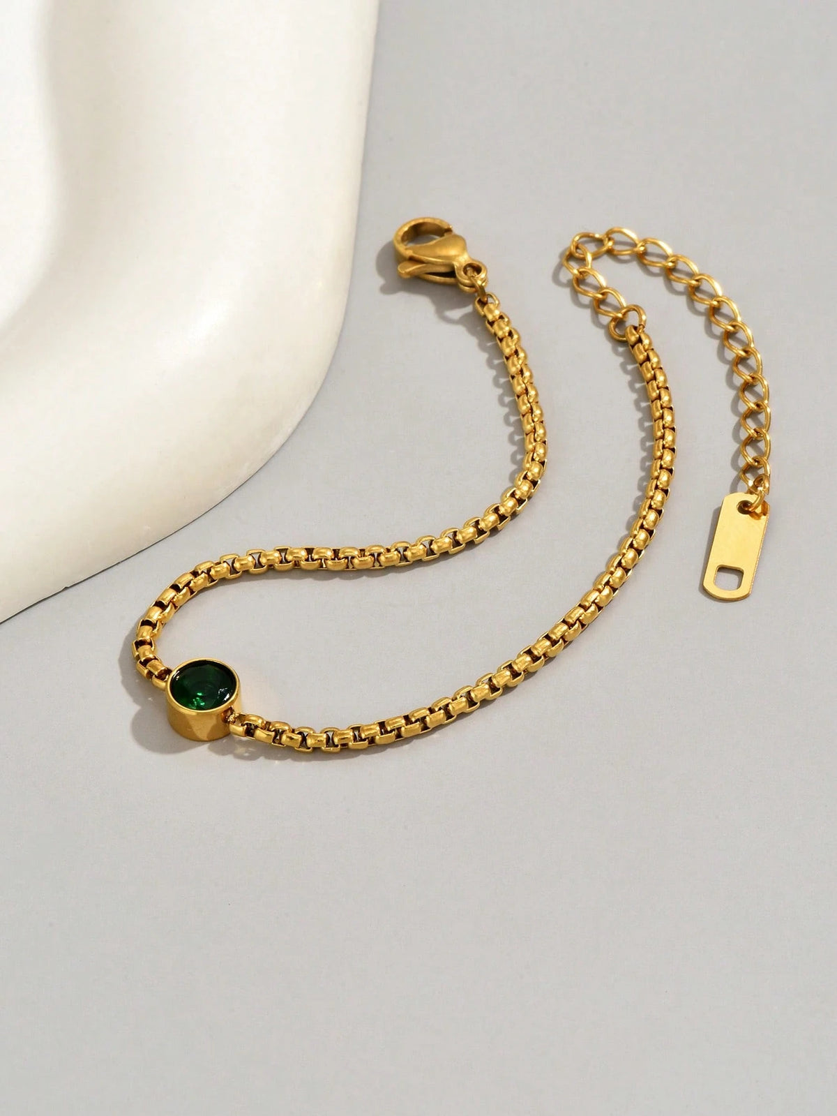 1pc 18K Gold Plated Stainless Steel Jewelry Green Stone Bracelet, Lucky Bracelet Suitable For Women Daily Wear Minimalist Gift, Sister Gifts