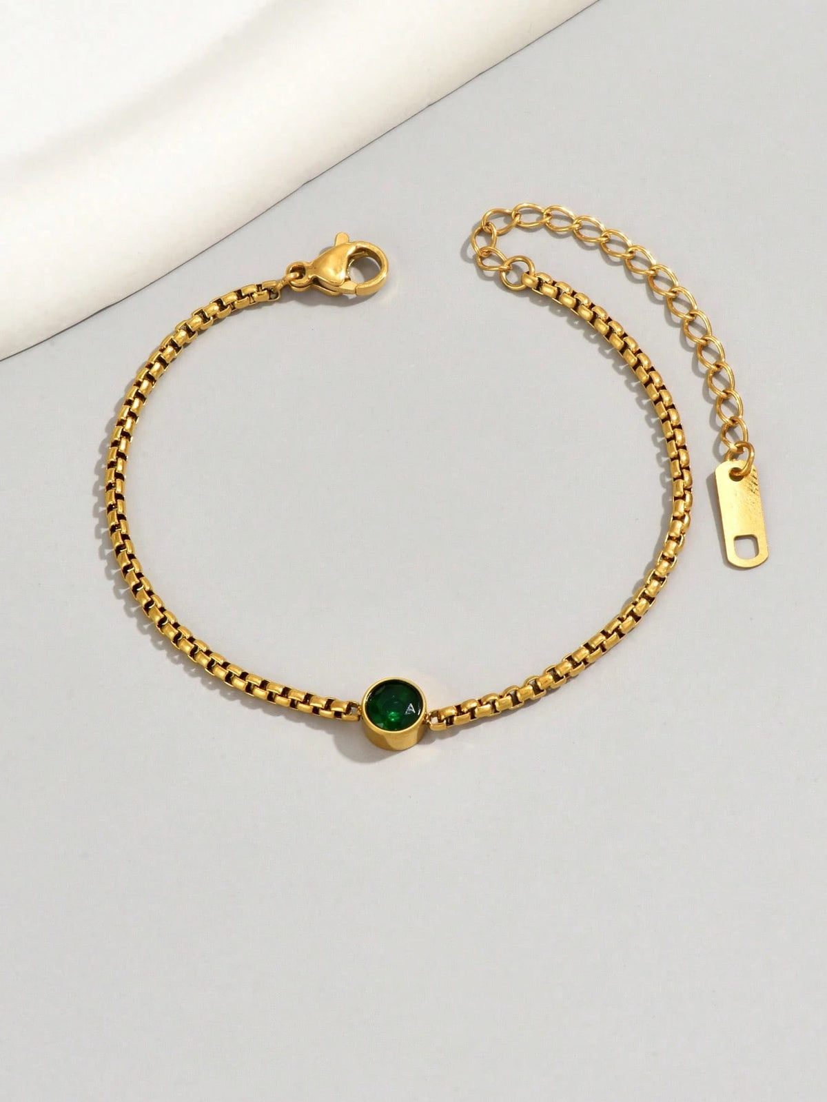 1pc 18K Gold Plated Stainless Steel Jewelry Green Stone Bracelet, Lucky Bracelet Suitable For Women Daily Wear Minimalist Gift, Sister Gifts