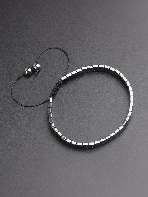 1pc Adjustable Black Onyx Beaded Bracelet For Men, For Jewelry Gift And Party