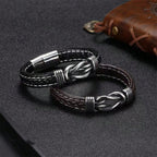 Fashion Accessories, Stylish Handmade European & American Punk Style Two-tone Pu Leather Bracelet For Men With Stainless Steel Magnetic Clasp