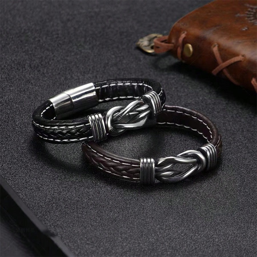 Fashion Accessories, Stylish Handmade European & American Punk Style Two-tone Pu Leather Bracelet For Men With Stainless Steel Magnetic Clasp
