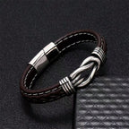 Fashion Accessories, Stylish Handmade European & American Punk Style Two-tone Pu Leather Bracelet For Men With Stainless Steel Magnetic Clasp