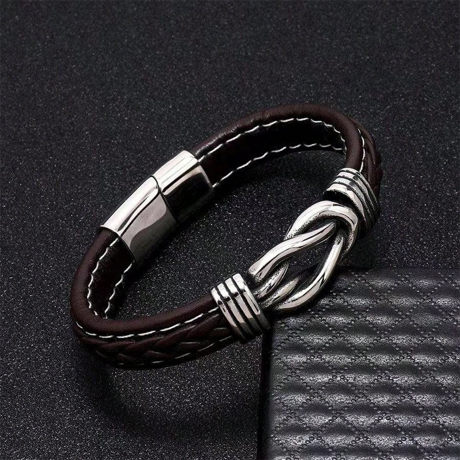 Fashion Accessories, Stylish Handmade European & American Punk Style Two-tone Pu Leather Bracelet For Men With Stainless Steel Magnetic Clasp