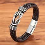 Fashion Accessories, Stylish Handmade European & American Punk Style Two-tone Pu Leather Bracelet For Men With Stainless Steel Magnetic Clasp