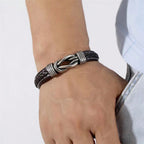 Fashion Accessories, Stylish Handmade European & American Punk Style Two-tone Pu Leather Bracelet For Men With Stainless Steel Magnetic Clasp