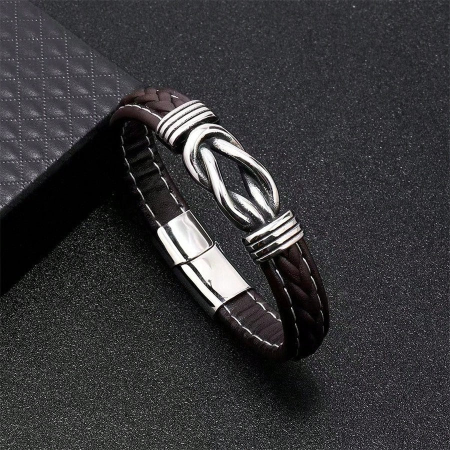 Fashion Accessories, Stylish Handmade European & American Punk Style Two-tone Pu Leather Bracelet For Men With Stainless Steel Magnetic Clasp