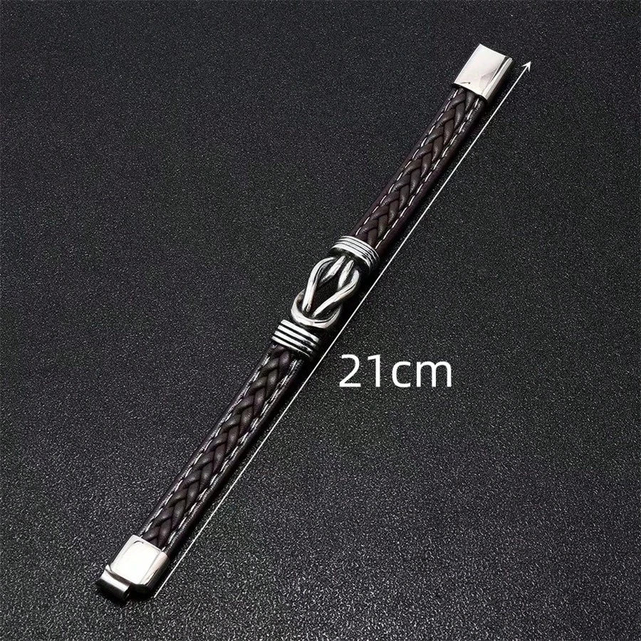Fashion Accessories, Stylish Handmade European & American Punk Style Two-tone Pu Leather Bracelet For Men With Stainless Steel Magnetic Clasp
