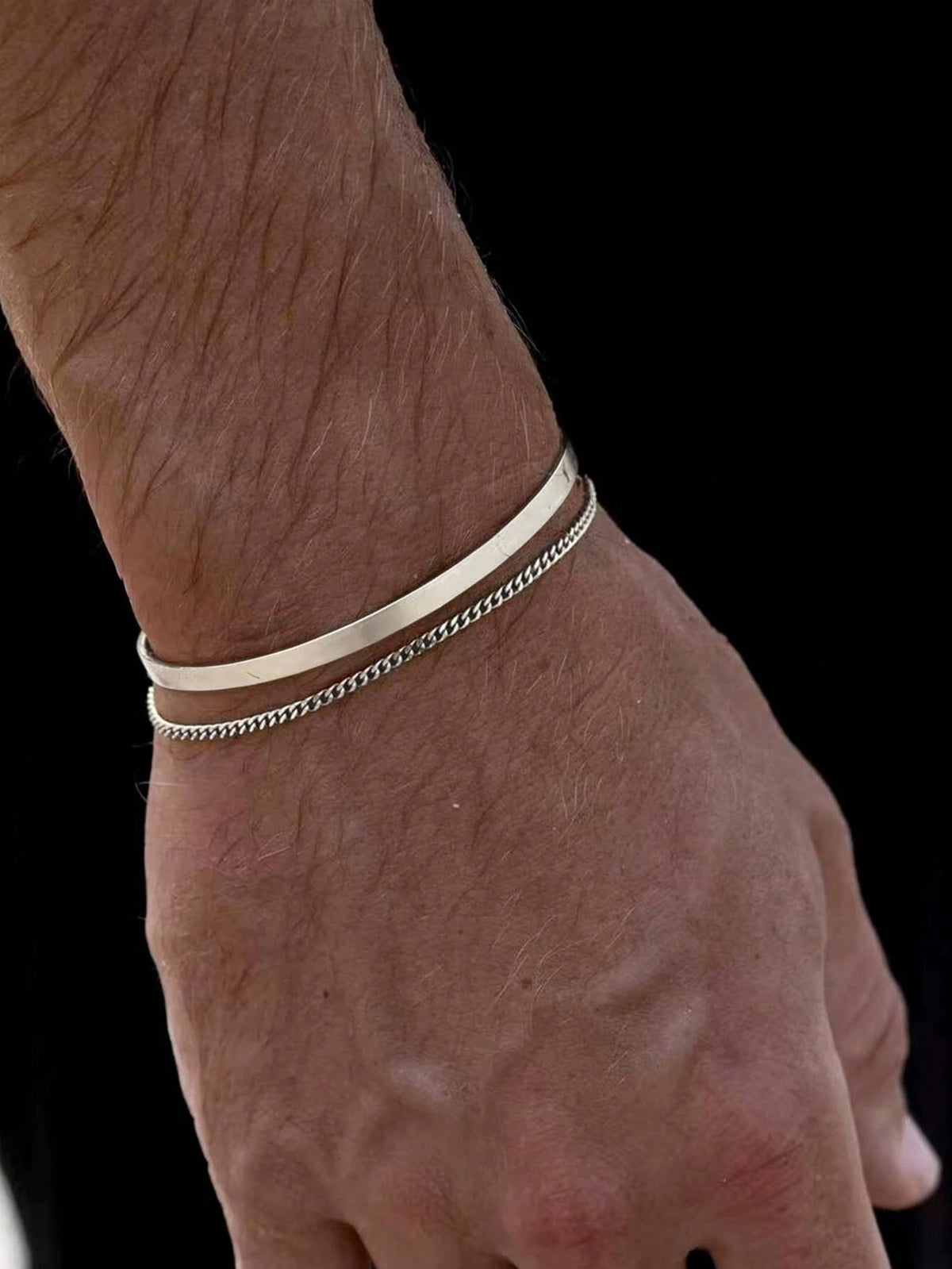 2pcs Men's Stainless Steel Bracelets, Silver Color, Minimalist & Delicate, Adjustable Size, Suitable For Everyday Wear