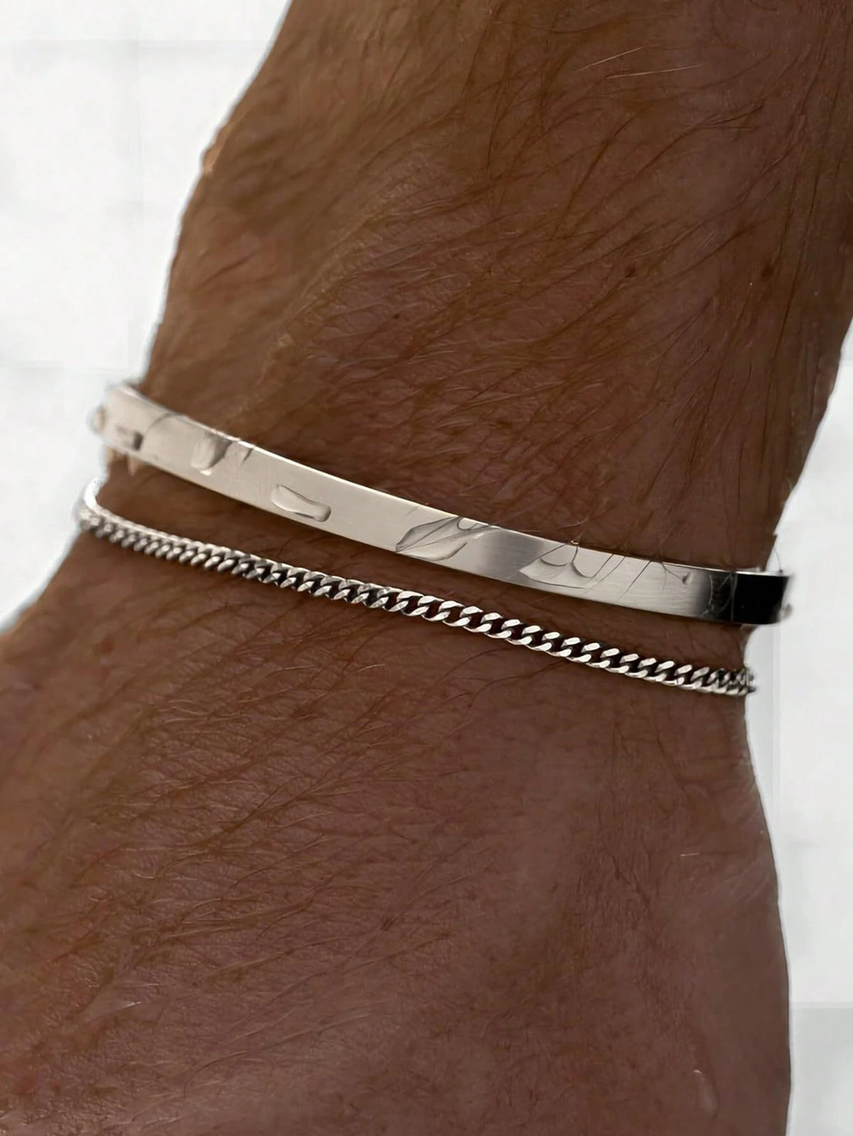 2pcs Men's Stainless Steel Bracelets, Silver Color, Minimalist & Delicate, Adjustable Size, Suitable For Everyday Wear