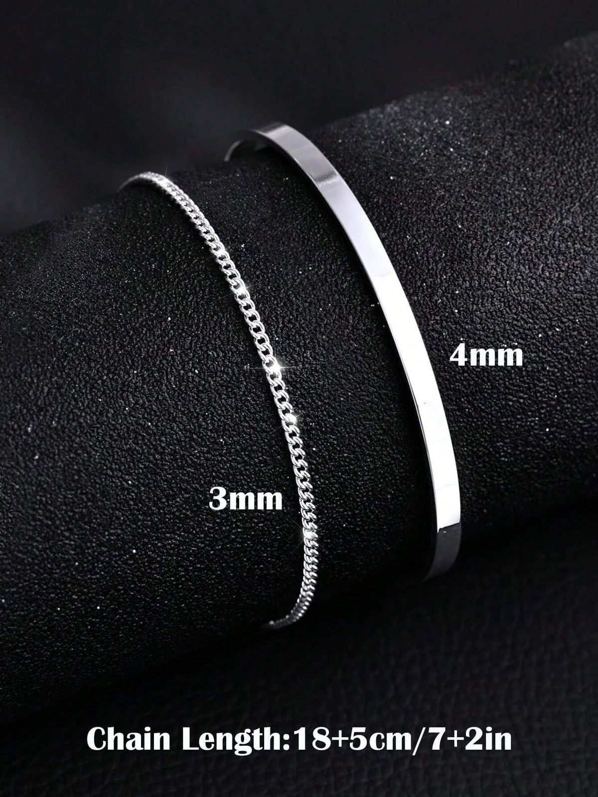 2pcs Men's Stainless Steel Bracelets, Silver Color, Minimalist & Delicate, Adjustable Size, Suitable For Everyday Wear