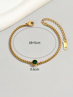 1pc 18K Gold Plated Stainless Steel Jewelry Green Stone Bracelet, Lucky Bracelet Suitable For Women Daily Wear Minimalist Gift, Sister Gifts