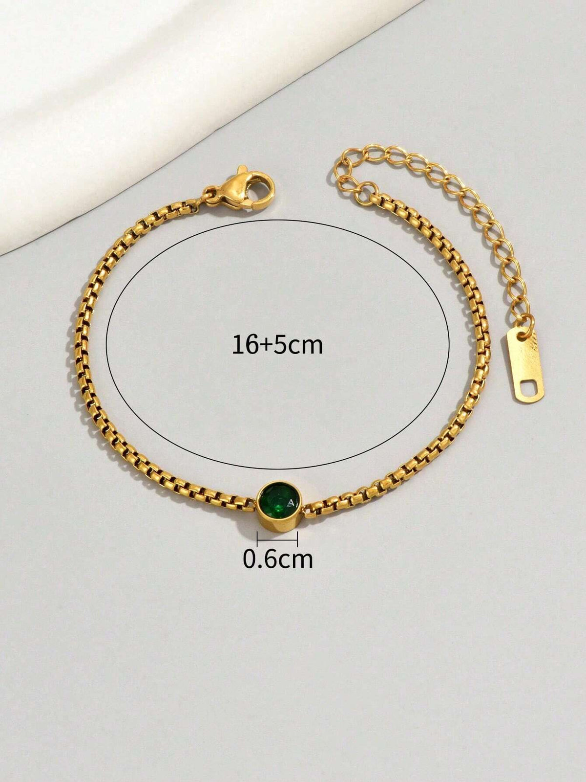1pc 18K Gold Plated Stainless Steel Jewelry Green Stone Bracelet, Lucky Bracelet Suitable For Women Daily Wear Minimalist Gift, Sister Gifts