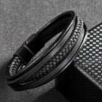 Multi-Layer Leather Bracelet For Men, Fashion Handmade Braided Zinc Alloy Magnetic Clasp Casual Leather Wrist Band