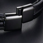 Multi-Layer Leather Bracelet For Men, Fashion Handmade Braided Zinc Alloy Magnetic Clasp Casual Leather Wrist Band