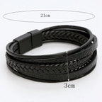Multi-Layer Leather Bracelet For Men, Fashion Handmade Braided Zinc Alloy Magnetic Clasp Casual Leather Wrist Band