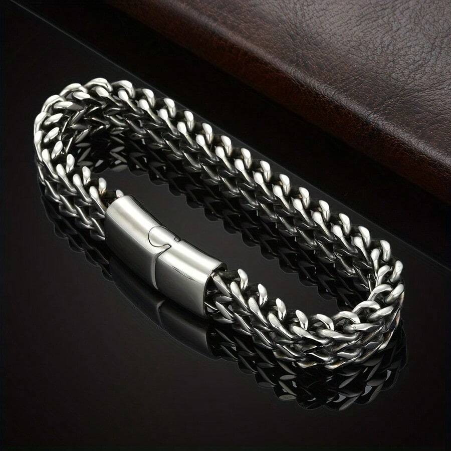 1pc Men's Stainless Steel Woven Bracelet With Magnetic Clasp, Father's Day Gift Jewelry