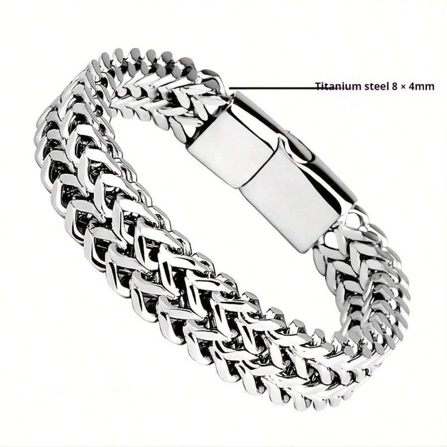 1pc Men's Stainless Steel Woven Bracelet With Magnetic Clasp, Father's Day Gift Jewelry