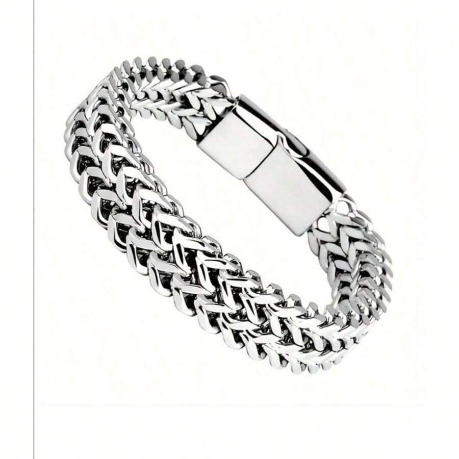 1pc Men's Stainless Steel Woven Bracelet With Magnetic Clasp, Father's Day Gift Jewelry