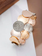 1pc Multicolor Rhinestoned Circular Bangle Bracelet, Fashionable Accessory For Women