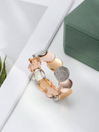 1pc Multicolor Rhinestoned Circular Bangle Bracelet, Fashionable Accessory For Women