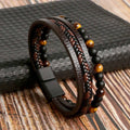 Handmade Woven Bracelet For Men, Stainless Steel Bangle With Natural Obsidian Beads Ornament