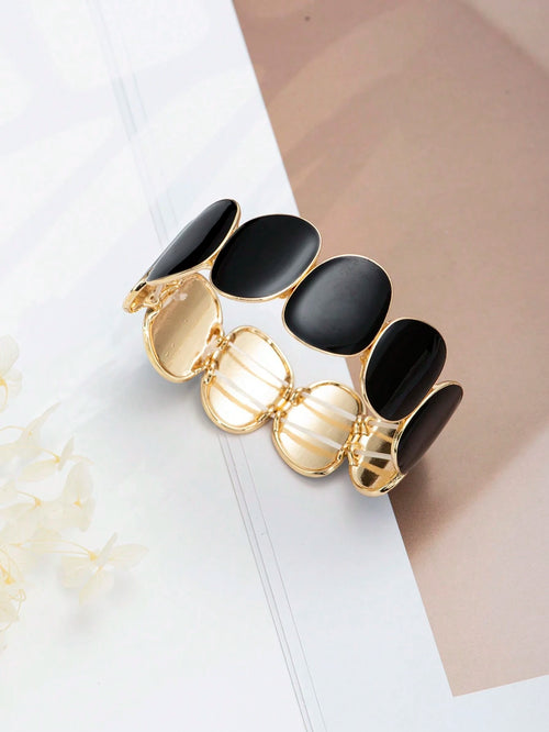 1pc Black Minimalist Cuff Bracelet, Unique Design Bracelet For Women's Gift
