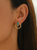 1 Pair Fashionable, Exquisite, And Elegant Hoop Earrings Inlaid With Blue And Green Gemstones, Unique Design With Exotic Charm And Classic Elegance, Suitable For Daily Wear