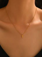 1pc Delicate Petite Golden Cross Necklace, Artistic Versatile Choker Necklace To Highlight Neck Elegance And Unique Taste