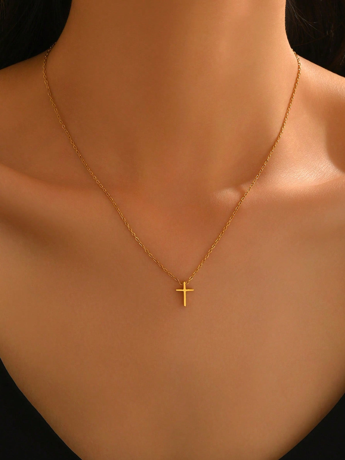 1pc Delicate Petite Golden Cross Necklace, Artistic Versatile Choker Necklace To Highlight Neck Elegance And Unique Taste