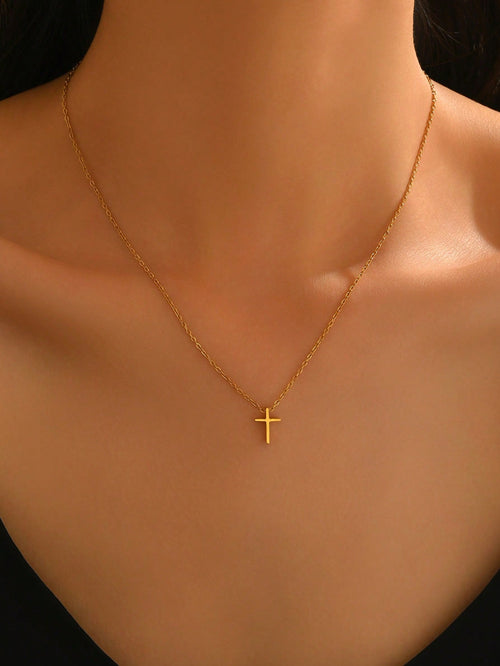 1pc Delicate Petite Golden Cross Necklace, Artistic Versatile Choker Necklace To Highlight Neck Elegance And Unique Taste
