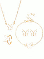 5pcs Elegant Butterfly Pendant Earrings Bracelet Ring And Necklace Set, Best Gift For Girls For Daily Wear, Party, And Events