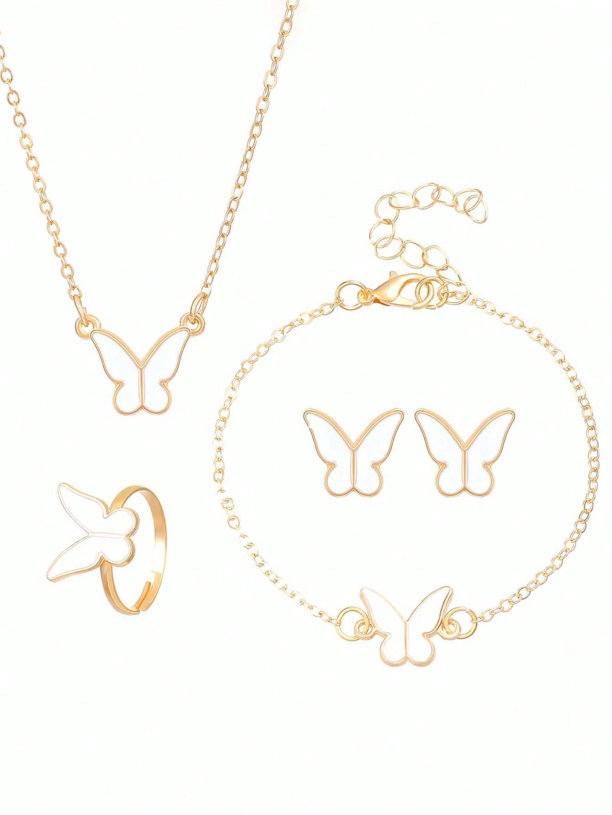 5pcs Elegant Butterfly Pendant Earrings Bracelet Ring And Necklace Set, Best Gift For Girls For Daily Wear, Party, And Events