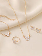 5pcs Elegant Butterfly Pendant Earrings Bracelet Ring And Necklace Set, Best Gift For Girls For Daily Wear, Party, And Events