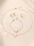 5pcs Elegant Butterfly Pendant Earrings Bracelet Ring And Necklace Set, Best Gift For Girls For Daily Wear, Party, And Events