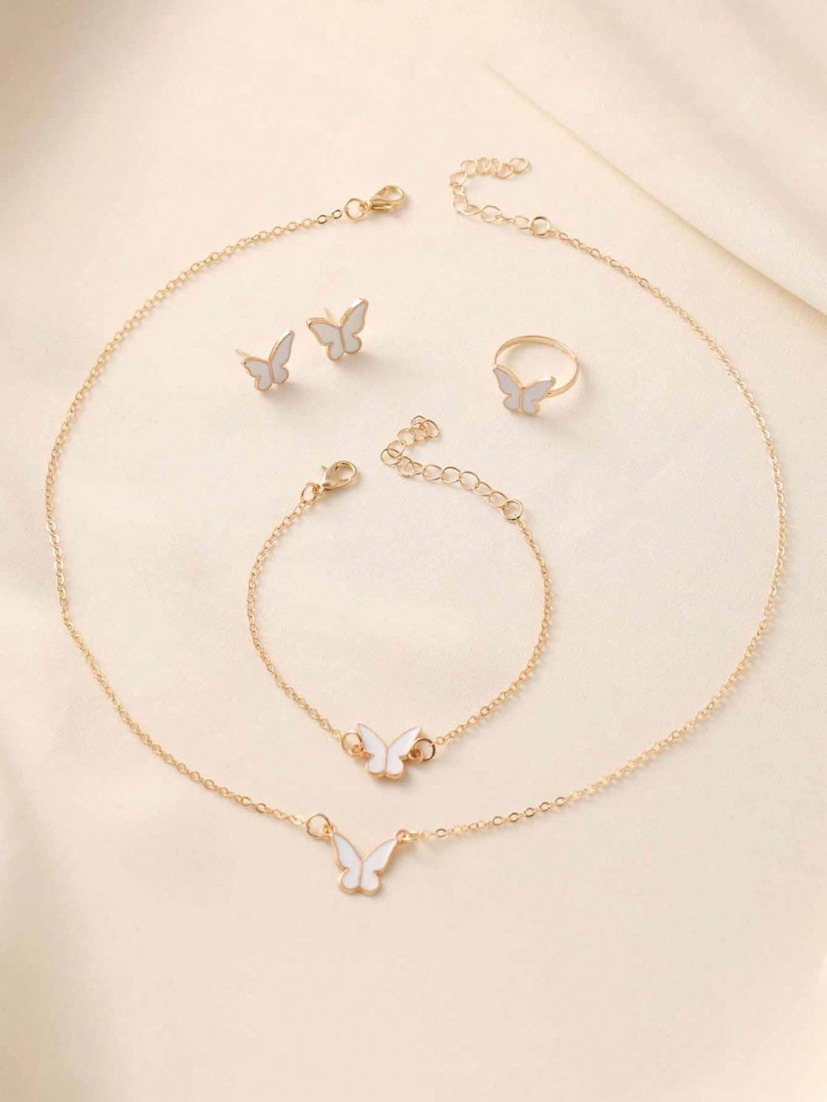 5pcs Elegant Butterfly Pendant Earrings Bracelet Ring And Necklace Set, Best Gift For Girls For Daily Wear, Party, And Events