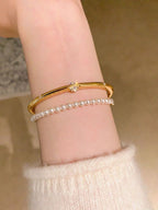 1pc Elegant Sparkling Gemstone Decorated Thin Bracelet