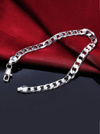 925 Sterling Silver Classic 4-12mm 8inch Flat Sideways Chain Bracelets Men