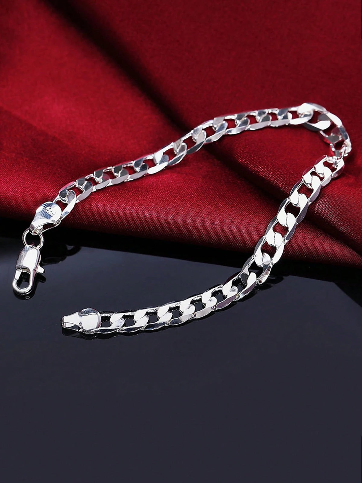 925 Sterling Silver Classic 4-12mm 8inch Flat Sideways Chain Bracelets Men