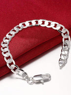 925 Sterling Silver Classic 4-12mm 8inch Flat Sideways Chain Bracelets Men