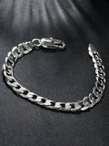 925 Sterling Silver Classic 4-12mm 8inch Flat Sideways Chain Bracelets Men