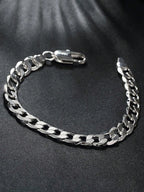 925 Sterling Silver Classic 4-12mm 8inch Flat Sideways Chain Bracelets Men
