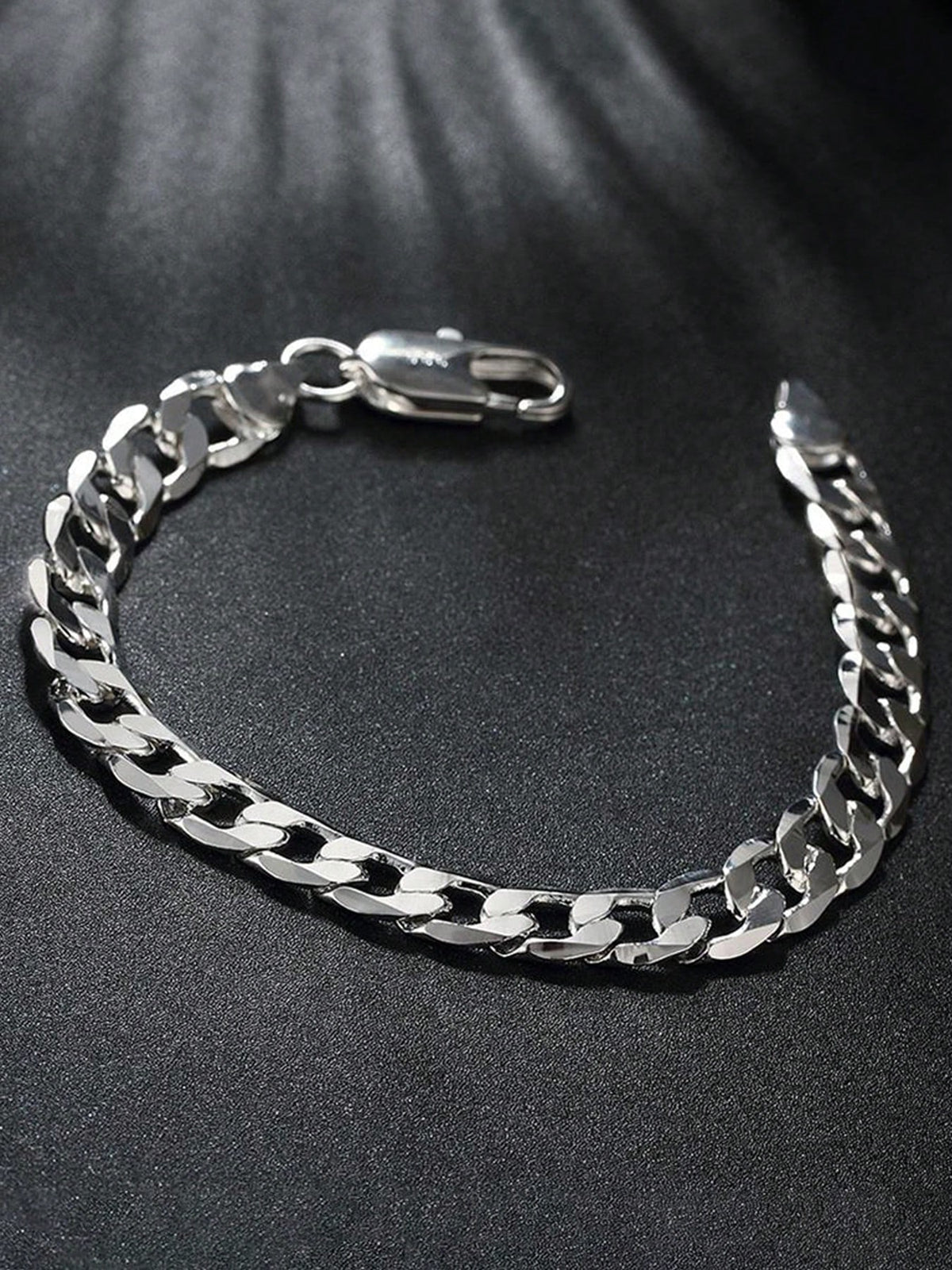 925 Sterling Silver Classic 4-12mm 8inch Flat Sideways Chain Bracelets Men