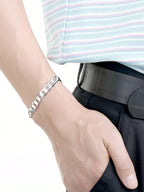 925 Sterling Silver Classic 4-12mm 8inch Flat Sideways Chain Bracelets Men
