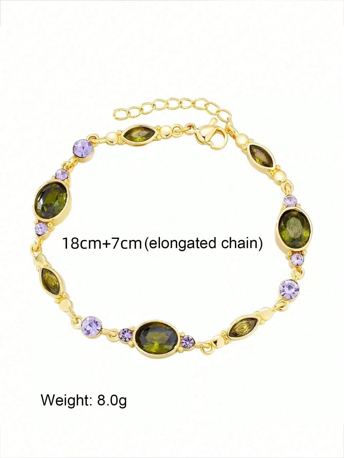 Vintage Olive Green Crystal Bracelet For Women Gold Tone Synthetic Peridot Marquise Oval Stone Chain Bohemian Fairycore Aesthetic Elegant Jewelry Gift