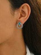 1 Pair Fashionable, Exquisite, And Elegant Hoop Earrings Inlaid With Blue And Green Gemstones, Unique Design With Exotic Charm And Classic Elegance, Suitable For Daily Wear