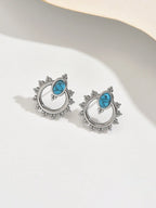 1 Pair Fashionable, Exquisite, And Elegant Hoop Earrings Inlaid With Blue And Green Gemstones, Unique Design With Exotic Charm And Classic Elegance, Suitable For Daily Wear