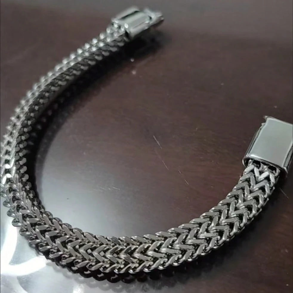 1pc Men's Stainless Steel Woven Bracelet With Magnetic Clasp, Father's Day Gift Jewelry
