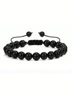 8mm Tiger Eye Stone Beads Bracelet Adjustable Braided Rope Bangles Black Agate Lava Rock Men Women Yoga Healing Balance Fashion Jewelry, Protection, Courage, Focus